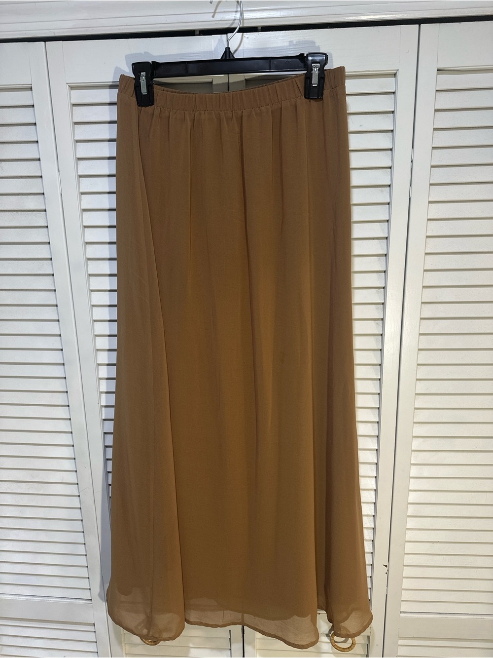 Boho Chiffon Maxi Skirt Women’s Medium Camel Brown Flowy Lined Elastic Waist - Picture 2 of 10